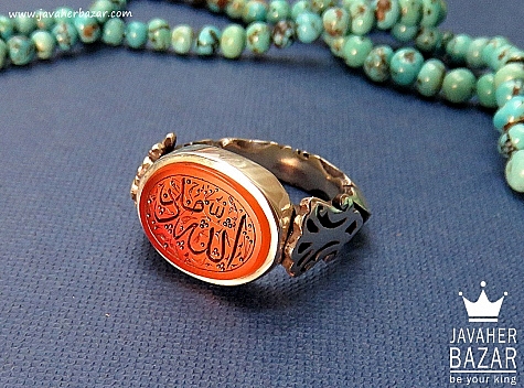 انگشتر نقره عقیق یمنی نارنجی سلطنتی مردانه دست ساز [الله مدد] - 30976